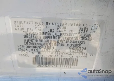 2024 Nissan Versa 1.6 Sv из США, поврежденный, VIN 3N1CN8EV3RL825311